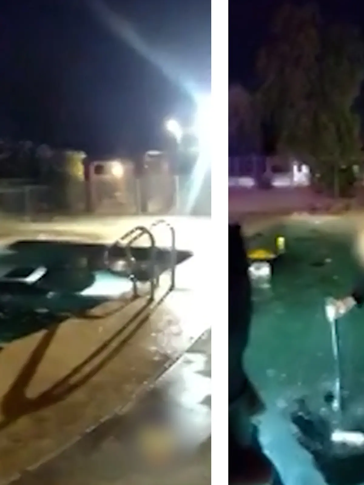 Versunkenes Auto im Pool. Polizist schlägt Dachfenster ein.