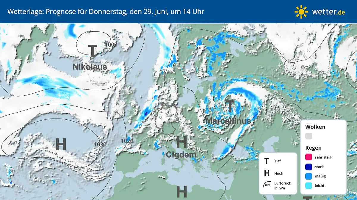 Wetterlage: Hoch Cigdem schirmt den Süden ab