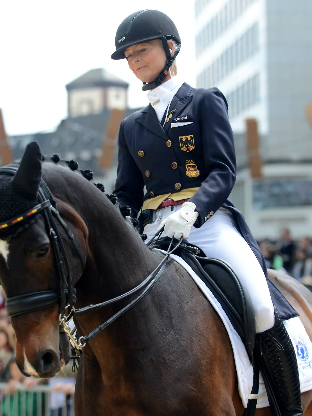 Dressur-Olympiasiegerin Ann-Kathrin Linsenhoff mit ihrem Pferd Sterntaler