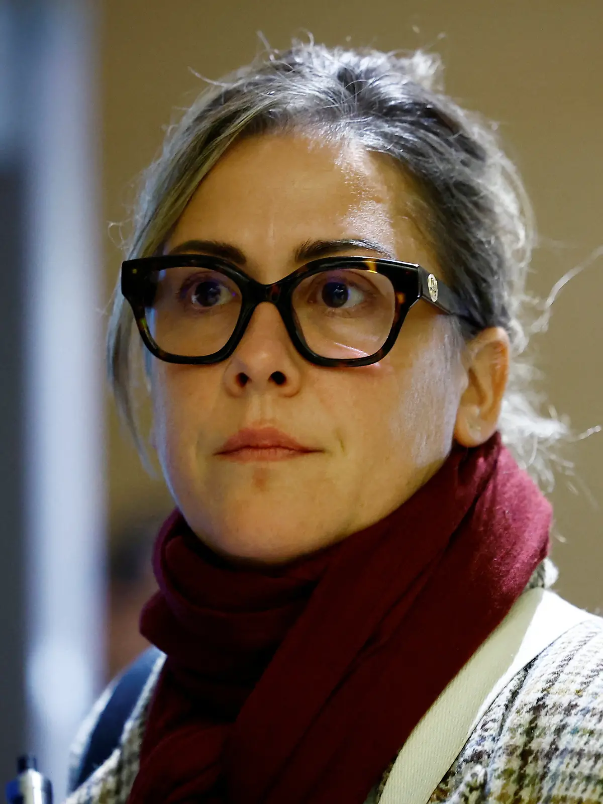 Caroline Darian, the daugther of Frenchwoman Gisele Pelicot, the victim of an alleged mass rape orchestrated by her husband Dominique Pelicot at their home in the southern French town of Mazan, leaves after a hearing in the trial of Dominique Pelicot with 50 co-accused, at the courthouse in Avignon, France, November 19, 2024. 