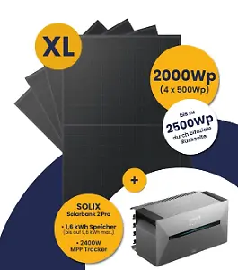 Kleines Kraftwerk XL Quattro 2.000Wp+ mit optionaler Halterung und Anker Solarbank 2 E1600 Pro