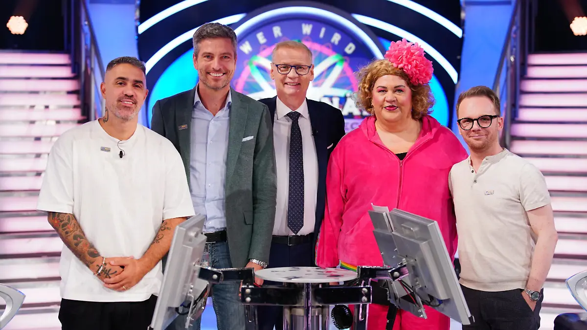 V.l.: Bushido, Ingo Zamperoni, Günther Jauch, Cindy aus Marzahn und Ralf Schmitz