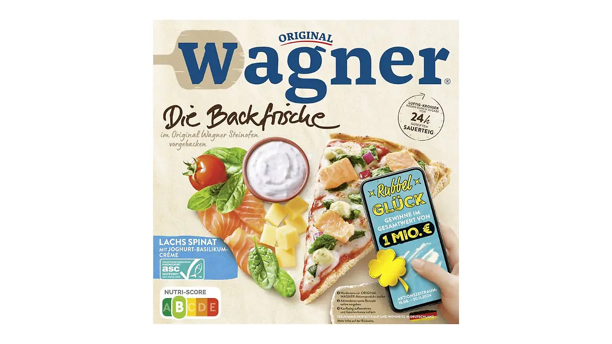 Wagner ruft die Pizza „Die Backfrische” Lachs Spinat zurück.