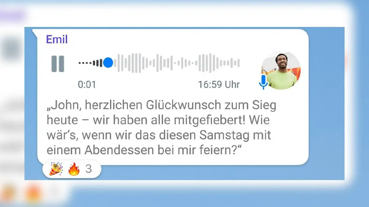 Das Transkript erscheint direkt unter der Sprachnachricht.