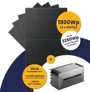 Balkonkraftwerk Quattro (1800Wp) mit Anker-Solarbank 2 E1600 Pro mit optionaler Halterung