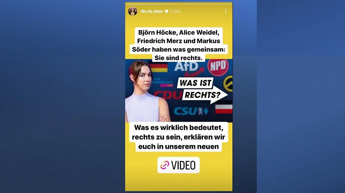 Auf dem inzwischen gelöschten Instagram-Post wurde behauptet, dass einzelne Politiker der Union und der AfD eins gemeinsam hätten: "Sie sind rechts."
