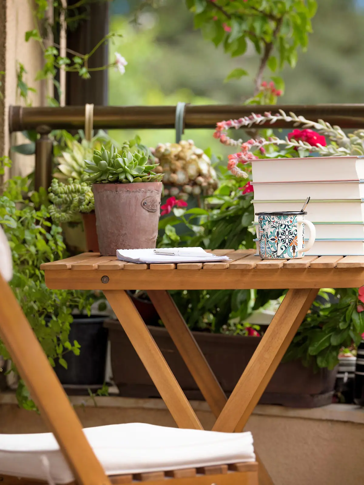 Beautiful terrace with library. Coffee on the terrace, reading books and relaxing.