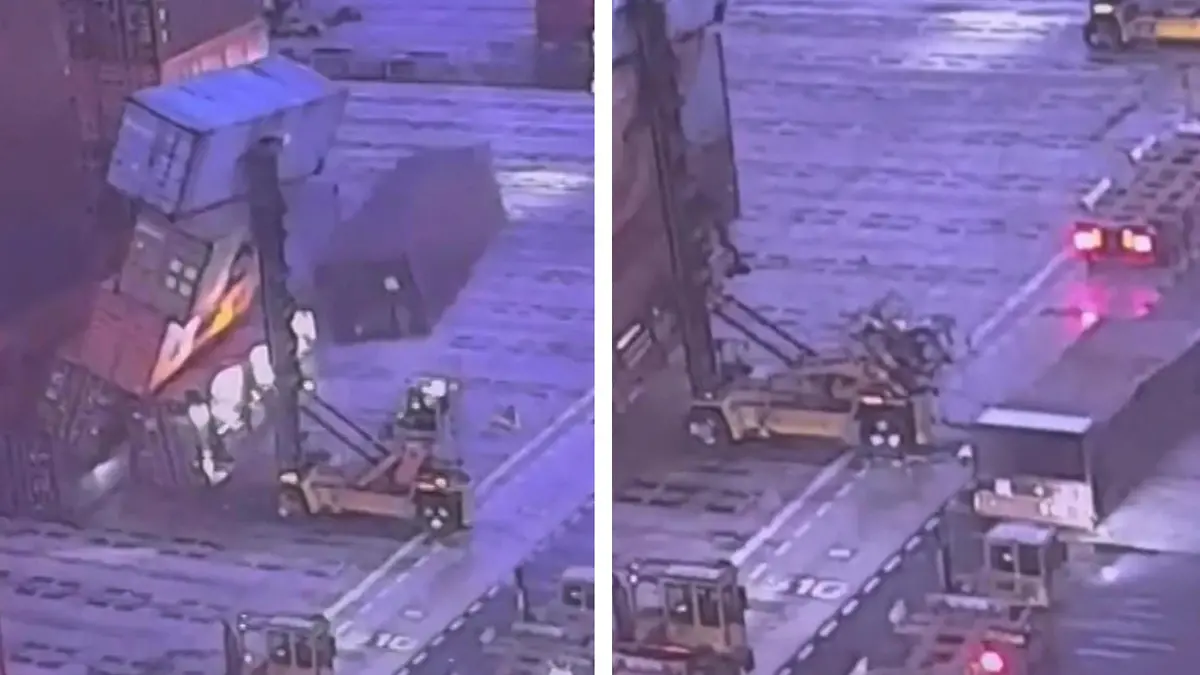 Schock am Dock! Container zertrümmert Fahrerhaus Gabelstapler löst Kettenreaktion aus