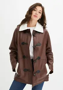 Lederimitat-Jacke, gefüttert, Terrabraun