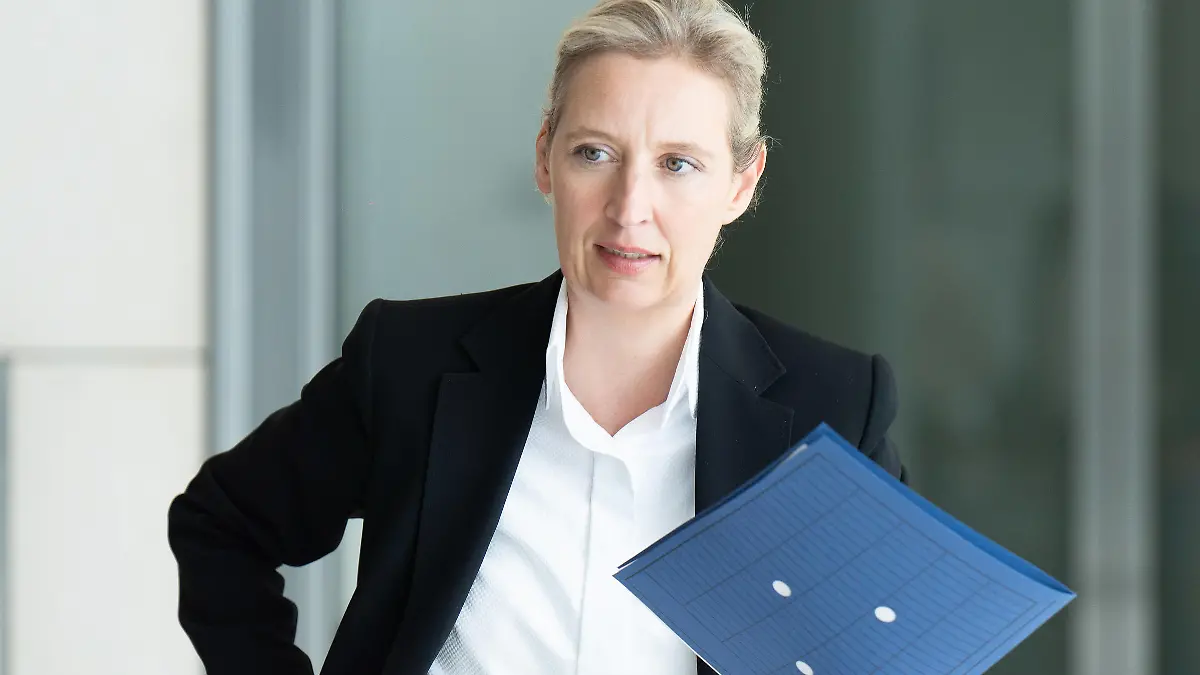 RECORD DATE NOT STATED Alice Weidel, auf dem Weg zur AfD-Bundestagsfraktion Fraktionssitzung AfD-Bundestagsfraktion, Vorsitzende der AfD-Bundestagsfraktion, Bundessprecher, Alice Weidel Berlin Berlin GER *** Alice Weidel, on the way to the AfD Bundestag parliamentary group meeting AfD Bundestag parliamentary group, chairwoman of the AfD Bundestag parliamentary group, federal spokesman, Alice Weidel Berlin Berlin GER
