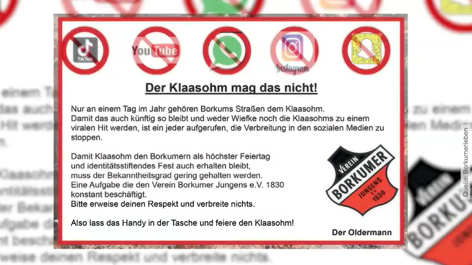 Ein Aushang mahnt die Besucher, Aufnahmen des Festes zu teilen.