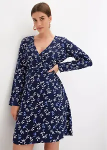 Bedrucktes Wickelkleid, Dunkelblau