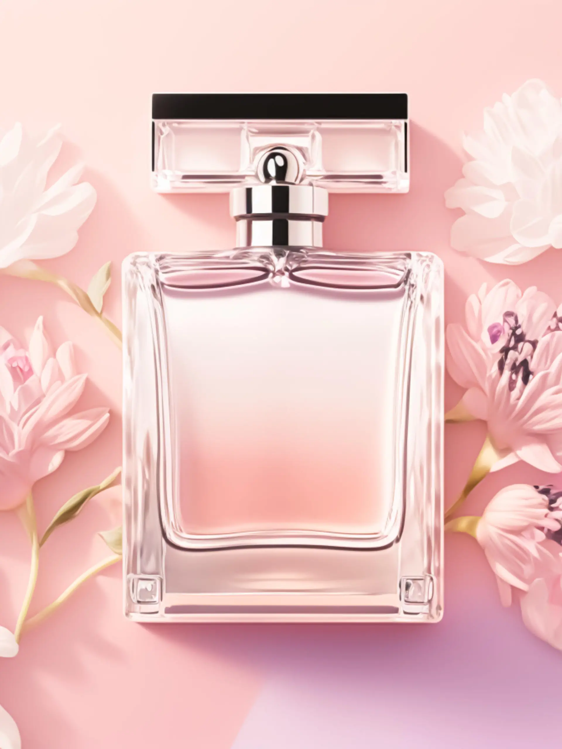Luxury perfume with floral scent for women, glass fragrance bottle on pink flatlay background, generative AI, Luxury perfume with floral scent for women, glass fragrance bottle on pink flatlay background, generative AI., Luxury perfume with floral scent for women, glass fragrance bottle on pink flatlay background, generative AI., 06.03.2023, Copyright: xanneleven-co-ukx Panthermedia33744518.jpg