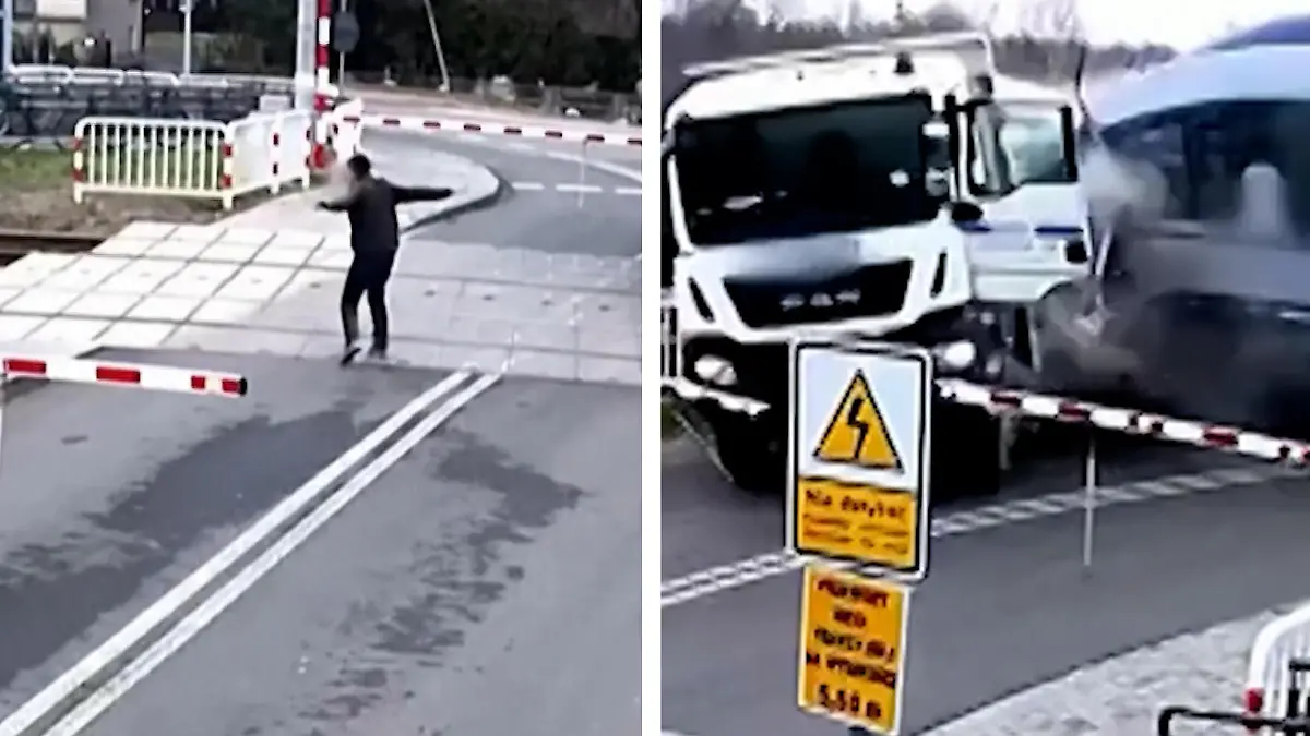 Gefangen zwischen Barrieren! Zug rammt LKW, LKW-Fahrer warnt Schaffner vergeblich