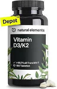 Natural Elements Vitamin D3 + K2 Depot – 180 Tabletten