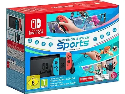 Nintendo Switch-Konsole (Neon-Blau/Neon-Rot) – Nintendo Switch Sports-Set + 12-monatiges Abo