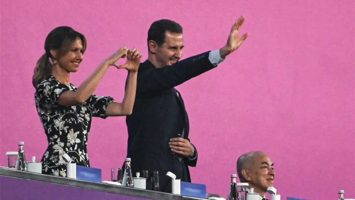 Syriens Präsident Bashar al-Assad und First Lady Asma bei der Eröffnung der neunzehnten Auflage der Asienspiele in China am 23. September 2023.
