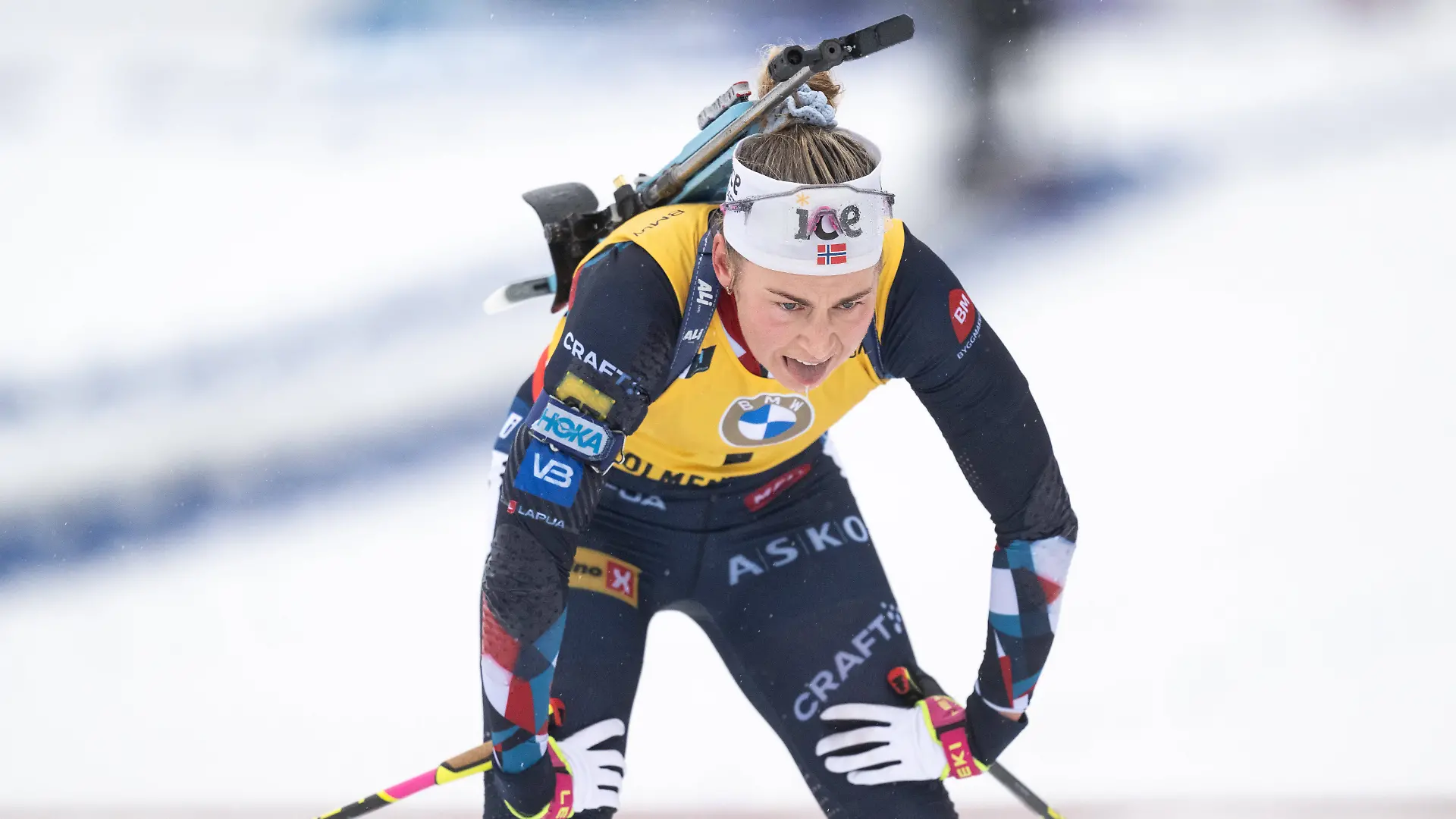 Ingrid Landmark Tandrevold (Norwegen) beim Massenstart über 12,5 km im IBU World Cup am 2. März 2024 in Oslo.