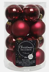 16 Mini-Weihnachtskugeln aus Glas in Dunkelrot
