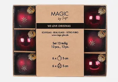 Glas-Weihnachtskugeln in Bordeauxrot (zwölf Stück)