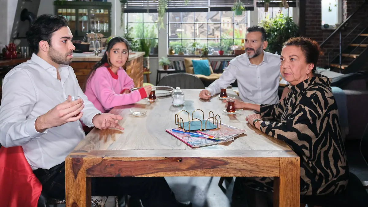 Die Güleks wissen nicht, was sie von Brittas Test halten sollen. Von links: Baris (Metehan Demiröz), Esma (Özge Delioglan), Ferhat (Mehmet Kucak) und Nuray (Lilay Huser)