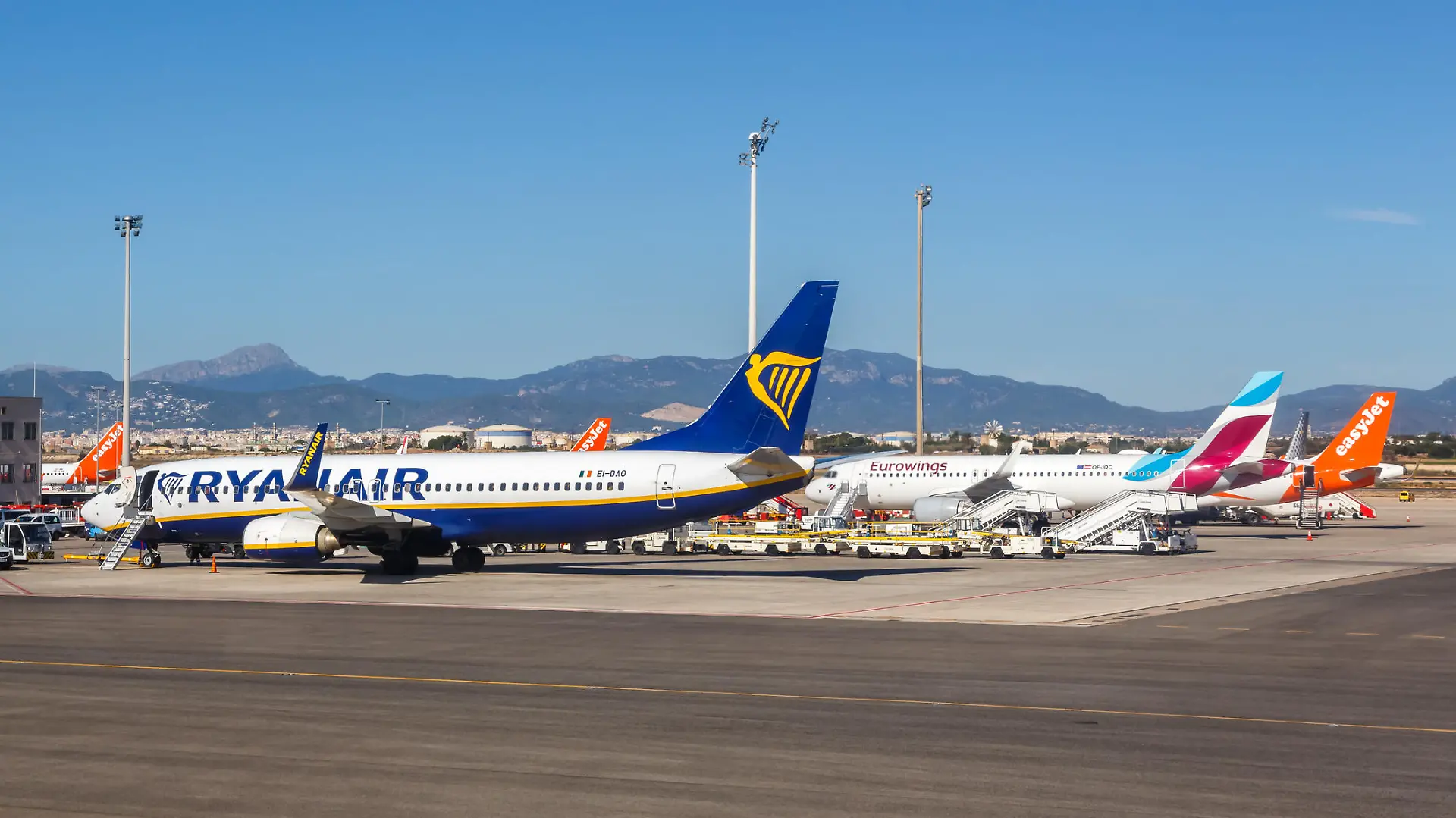 Palma de Mallorca, Spain - October 20, 2021: Airplanes at Palma de Mallorca airport (PMI) in Spain.