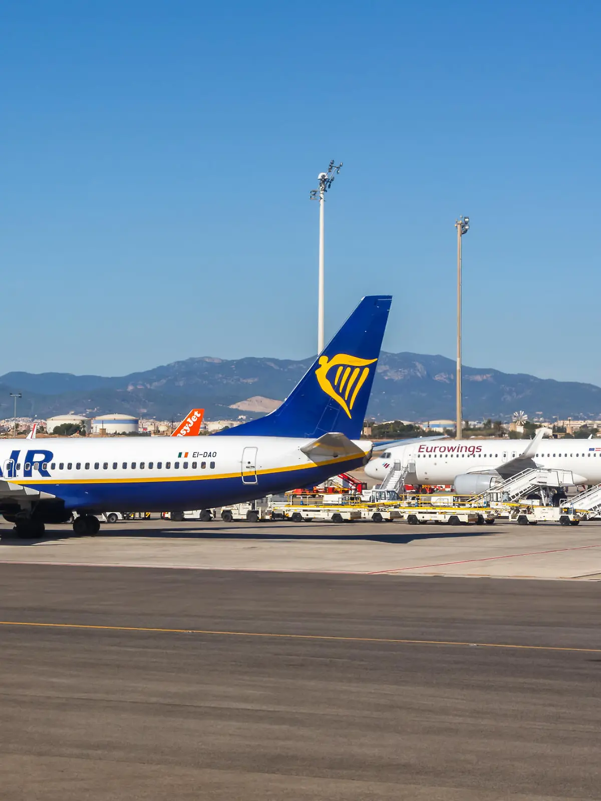 Palma de Mallorca, Spain - October 20, 2021: Airplanes at Palma de Mallorca airport (PMI) in Spain.