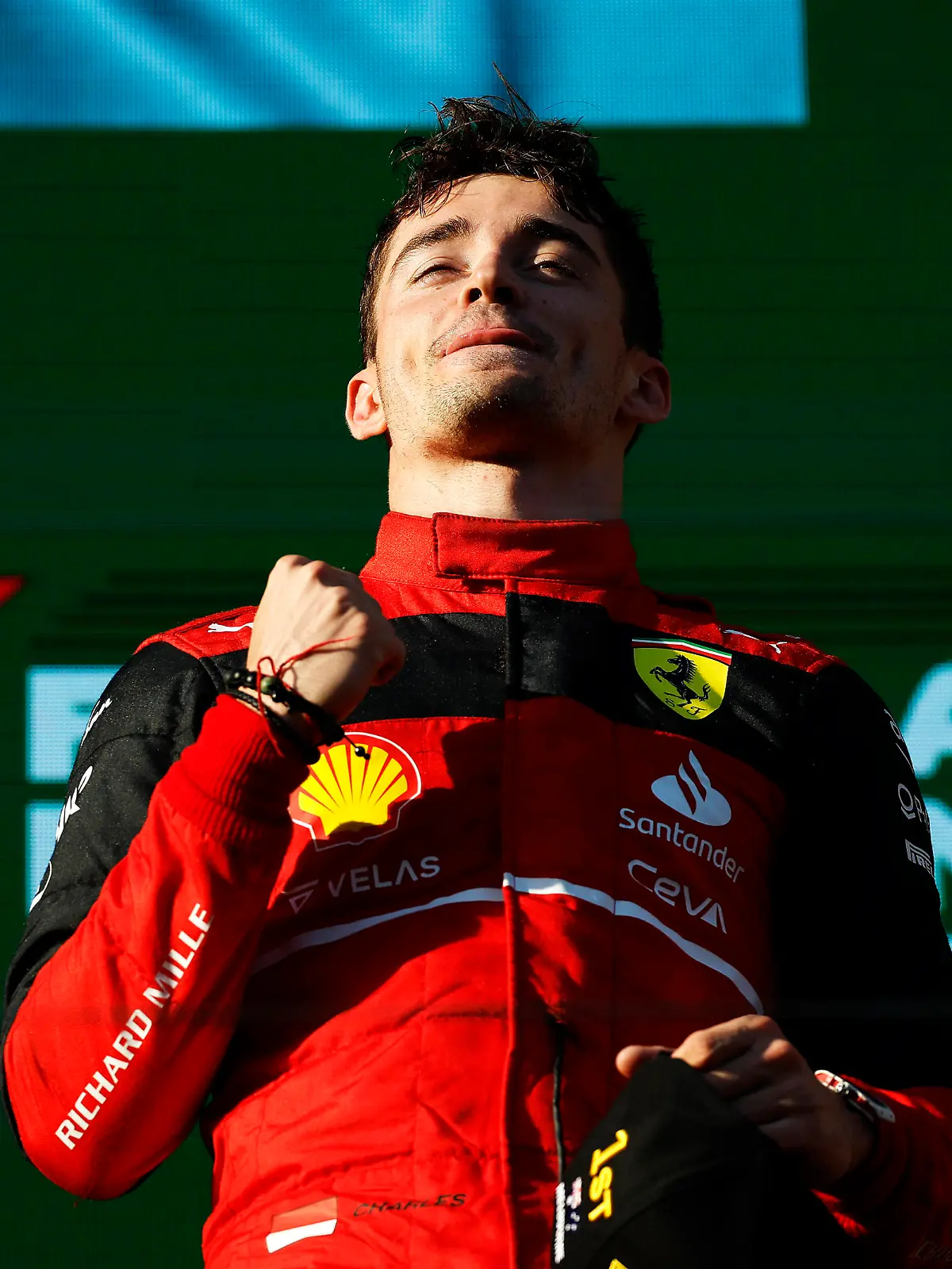 Formula 1 2022: Australian GP MELBOURNE GRAND PRIX CIRCUIT, AUSTRALIA - APRIL 10: Charles Leclerc, Ferrari, 1st position, celebrates on the podium during the Australian GP at Melbourne Grand Prix Circuit on Sunday April 10, 2022 in Melbourne, Australia. Photo by Andy Hone / LAT Images Images PUBLICATIONxINxGERxSUIxAUTxHUNxONLY GP2203_154626_34A4049 