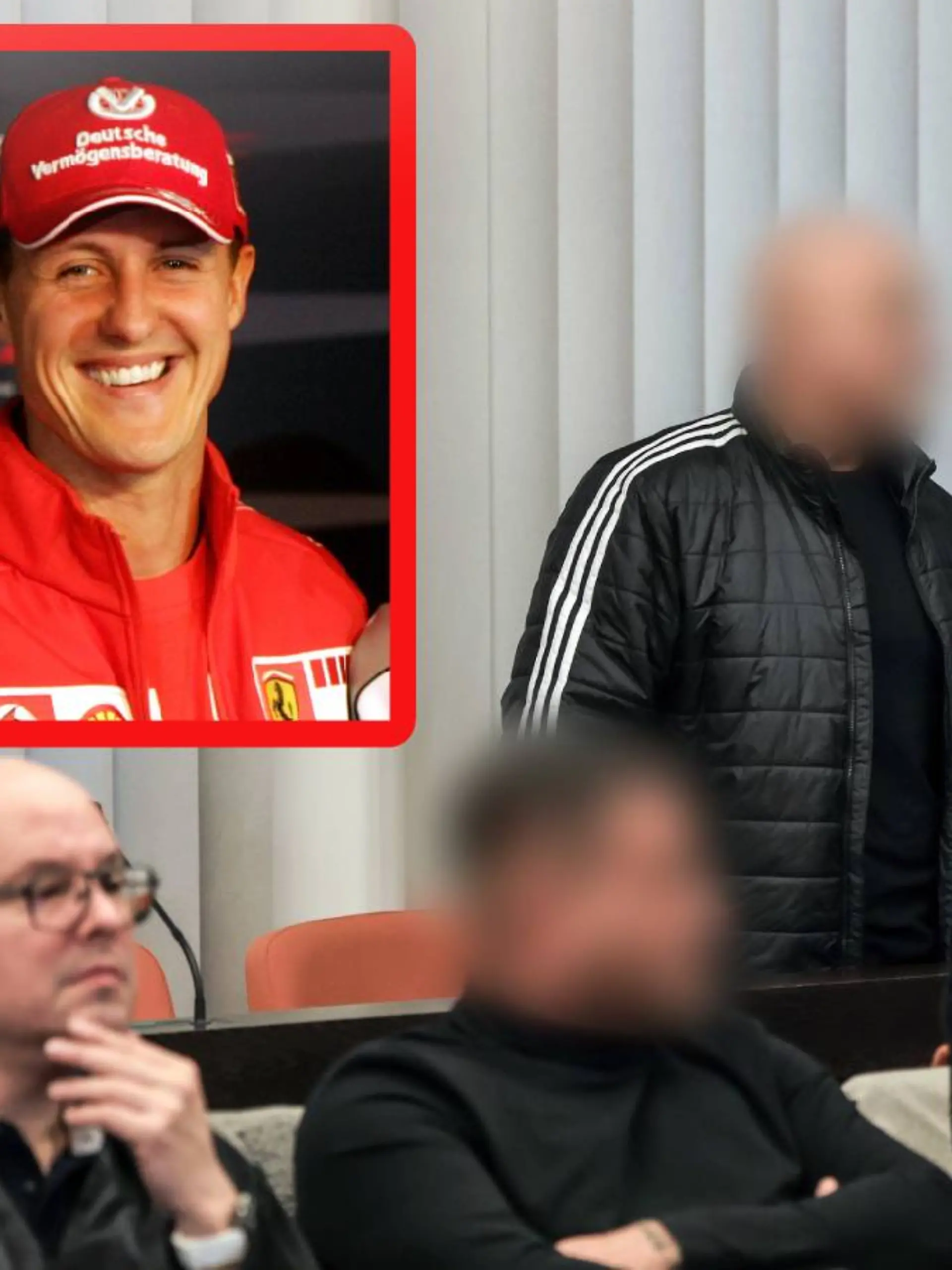 Michael Schumacher (kleines Foto), Prozess um Erpressung seiner Familie in Wuppertal (Hintergrund) 