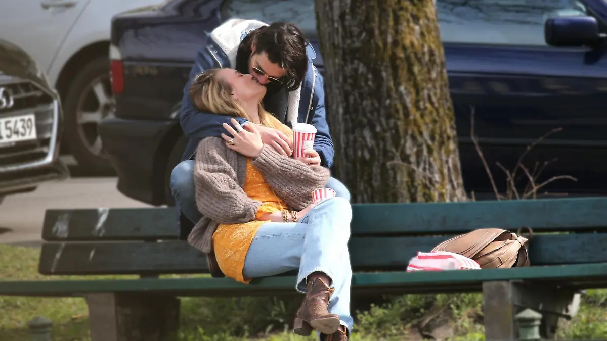 MUNICH, GERMANY - APRIL 17: (EDITORS NOTE: EXCLUSIVE COVERAGE - double rate) Verena Ofarim and new partner Florian is seen in Munich (Photo by A. Palmberger)