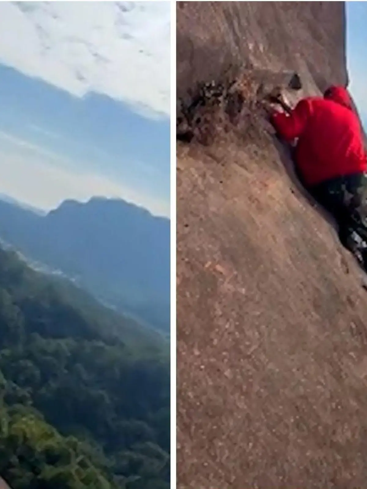Eine Frau klettert an einem Abhang und kommt von der Route ab 