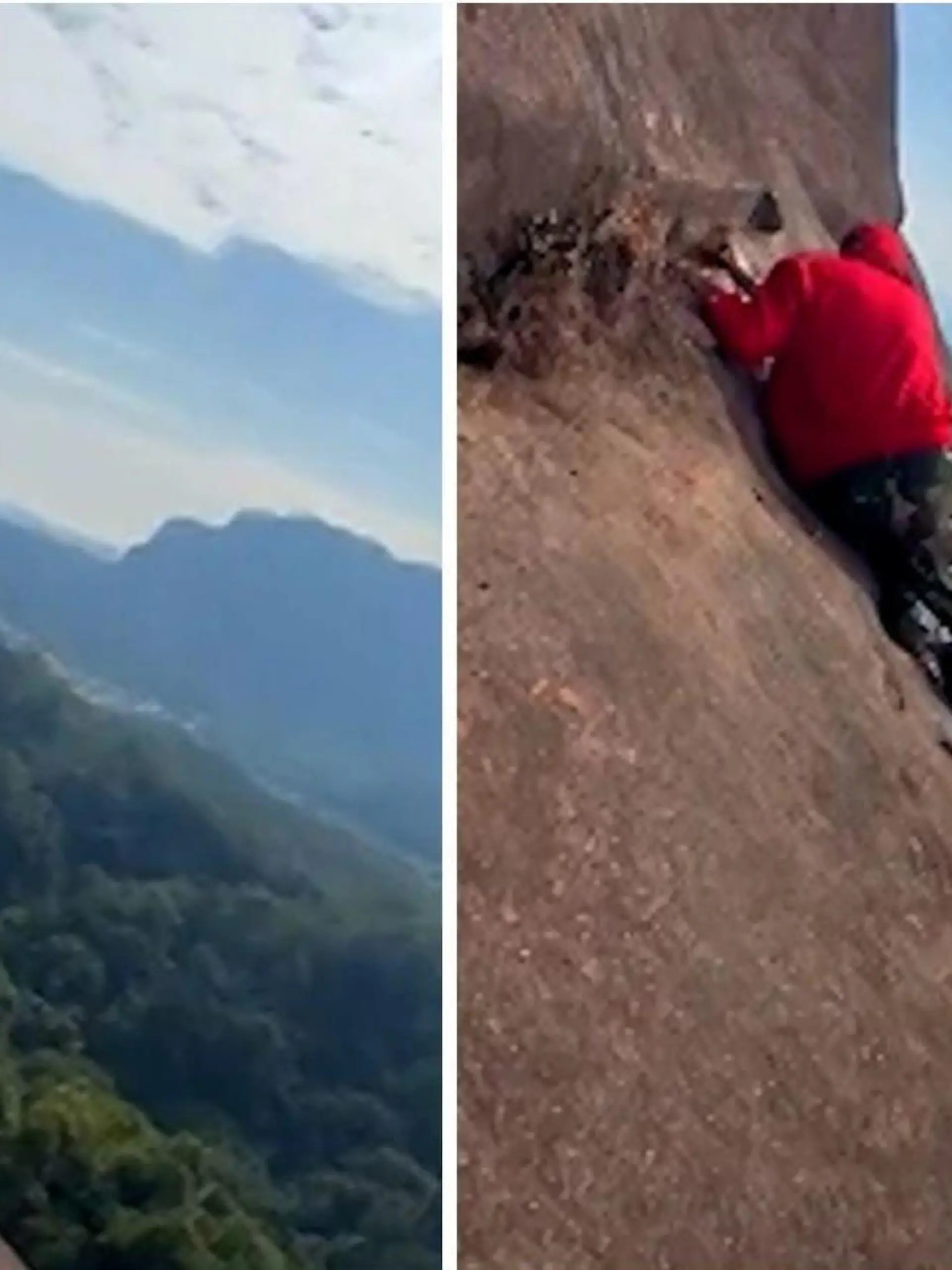Eine Frau klettert an einem Abhang und kommt von der Route ab 