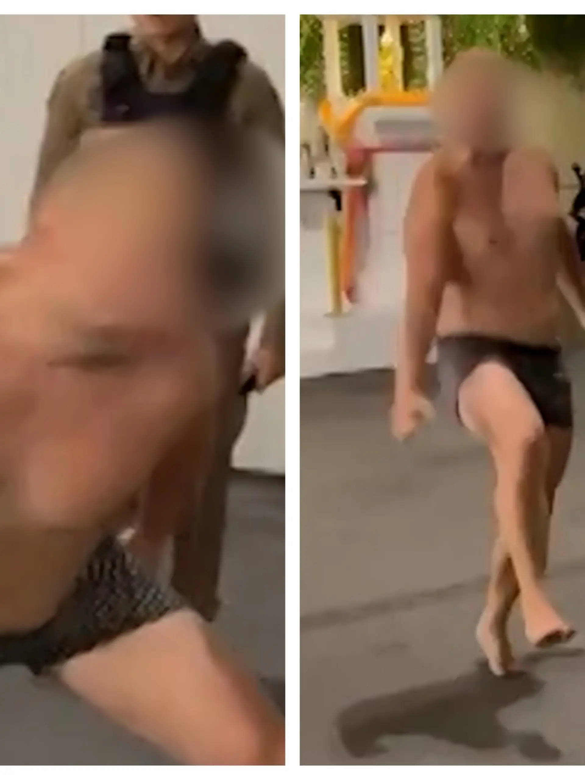 Fotokollage: Links reißt der Touri sich los, rechts wird er wieder festgehalten