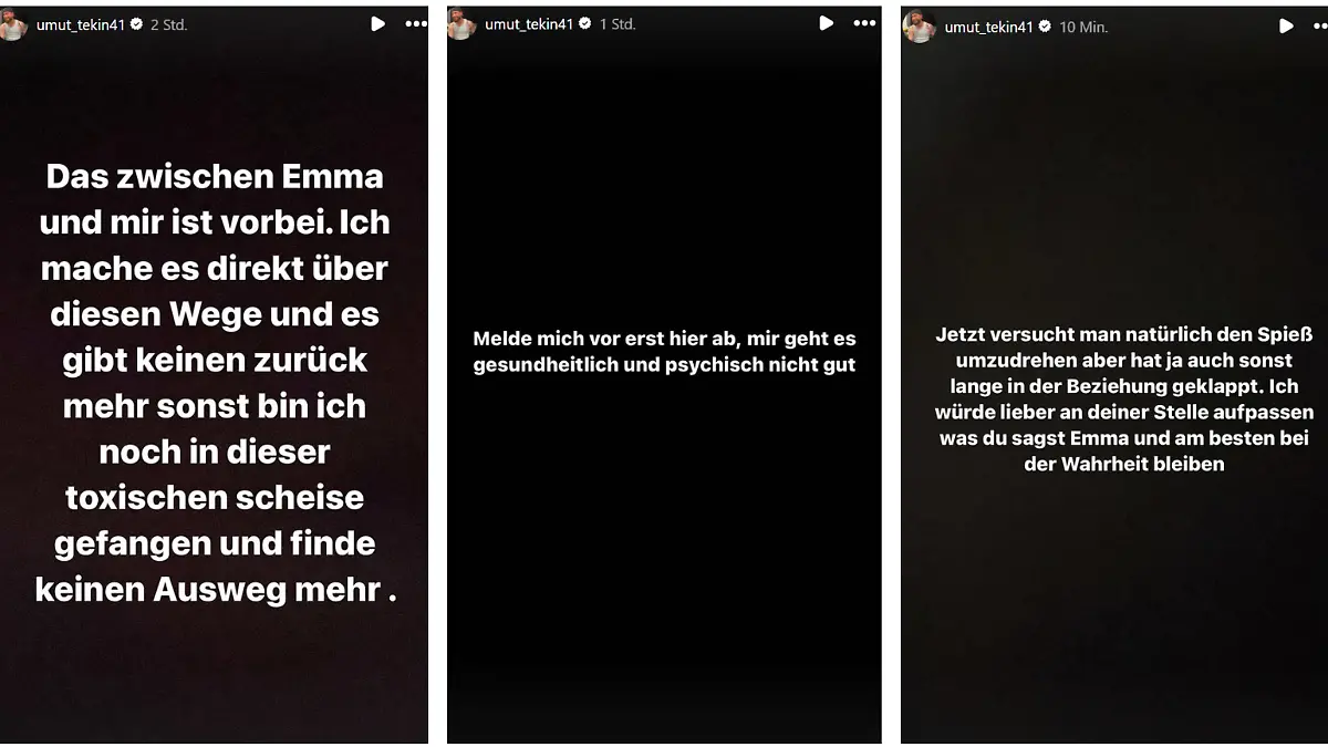 Umut Tekin gibt bei Instagram die Trennung von Emma bekannt 