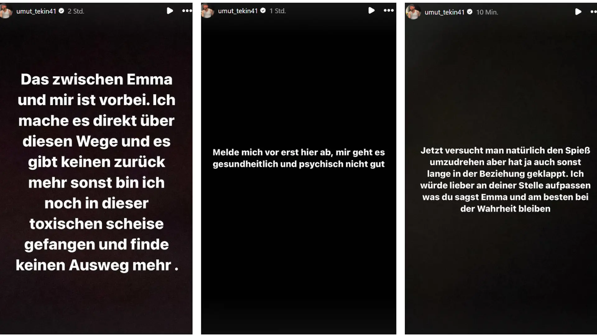 Umut Tekin gibt bei Instagram die Trennung von Emma bekannt
