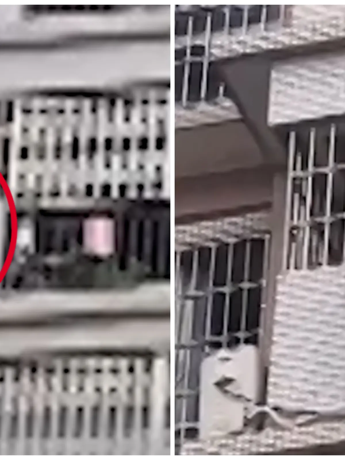 Fotokollage: Links der baumelnde Junge, rechts hilft der Retter dem Jungen gerade