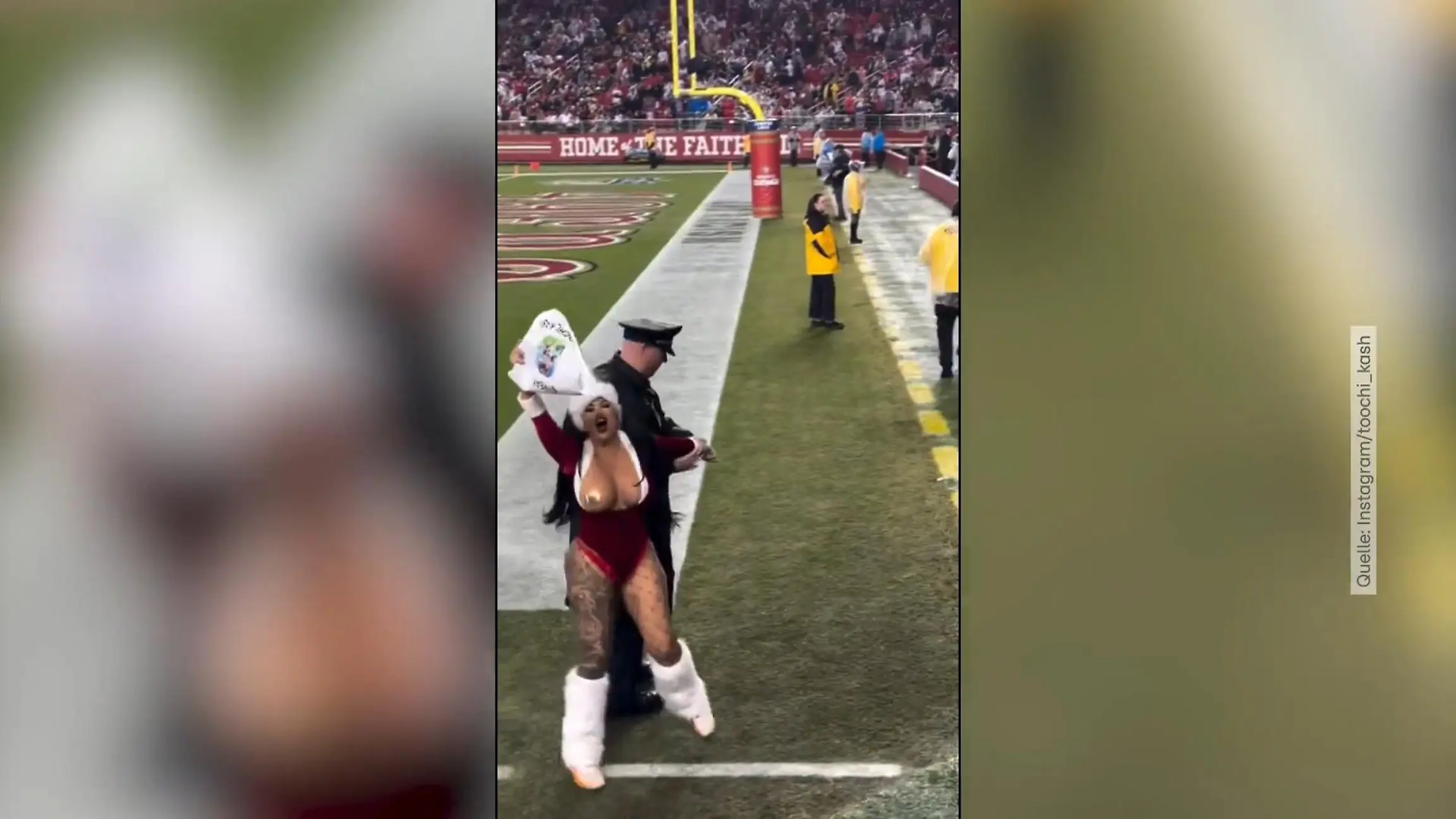 Zwei Weihnachtsfrauen flitzen auf den Platz und ziehen blank Jingle Bells in der NFL!