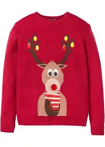 Pullover mit Rentier-Weihnachtsmotiv in Rot 