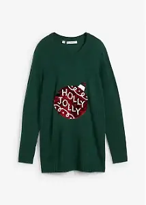 Weihnachtspullover mit Wendepailleten in Waldgrün 