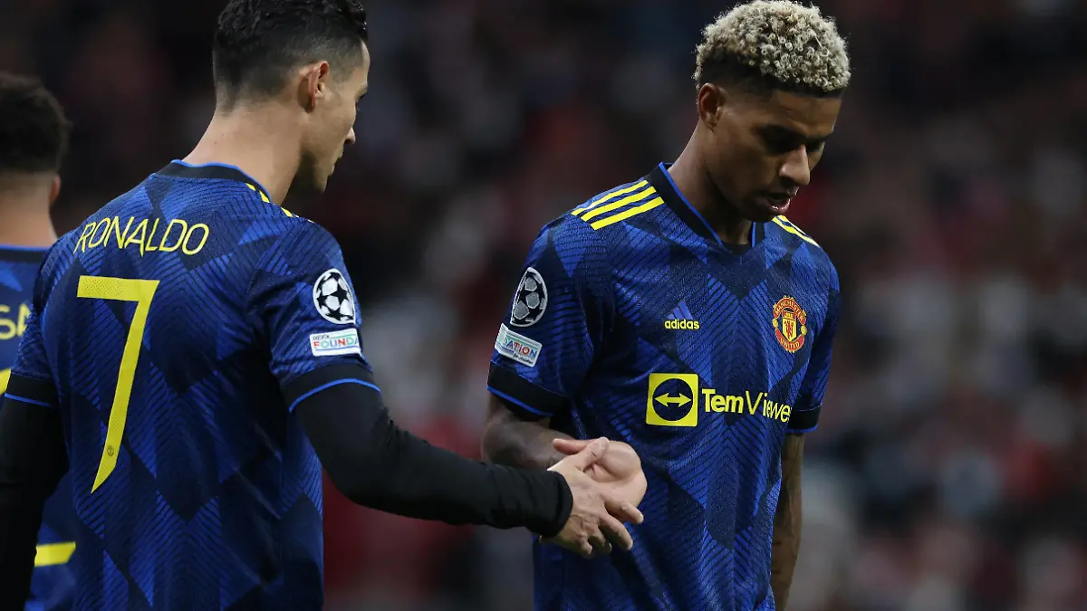 Madrid, Spain, 23rd February 2022. Cristiano Ronaldo and Marcus Rashford of Manchester United, ManU during the UEFA Champions League match at Estadio Metropolitano, Madrid. Picture credit should read: Jonathan Moscrop / Sportimage PUBLICATIONxNOTxINxUK SPI-1544-0042