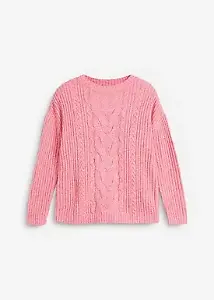 Pullover mit Zopfmuster in Pink