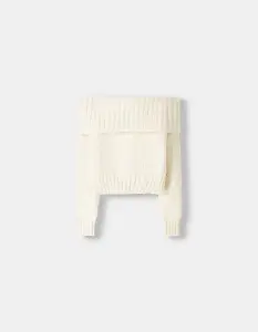 Pullover mit Carmen-Ausschnitt und Patentmuster