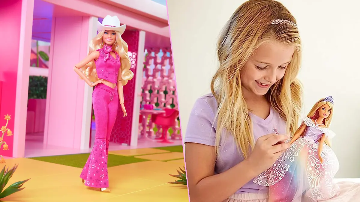 Ein junges Mädchen und zwei Barbie-Puppen