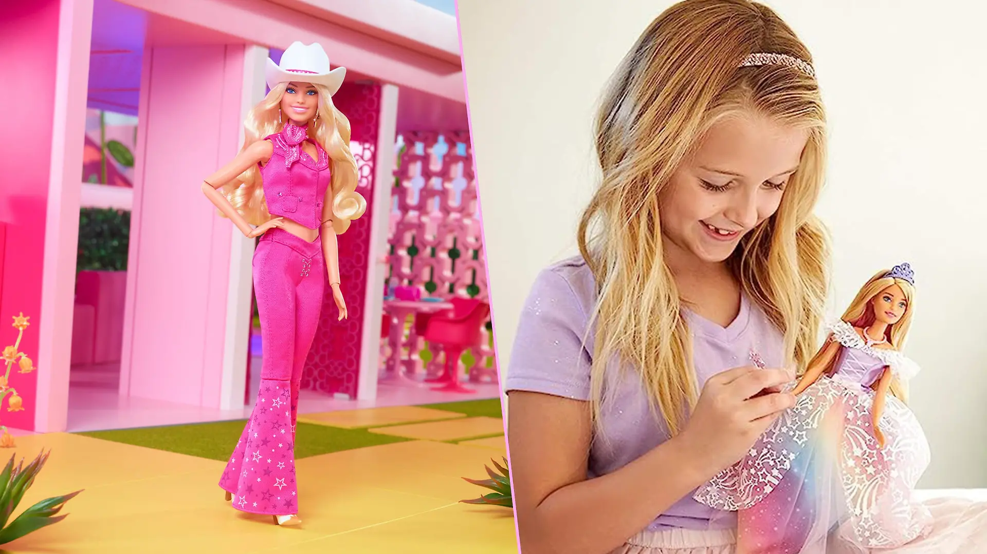 Ein junges Mädchen und zwei Barbie-Puppen