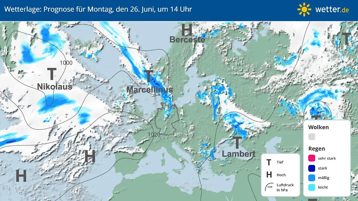 Die Wetterlage am Montag in Europa