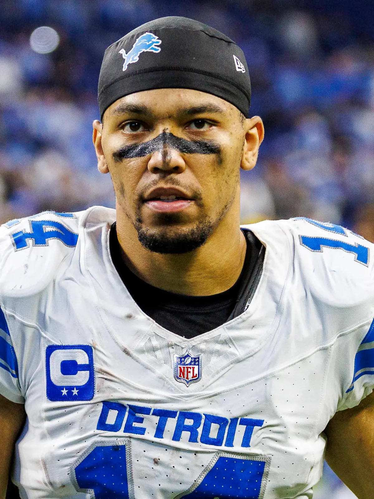 Detroit Lions Wide Receiver Amon-Ra St. Brown nach dem Spiel gegen die Indianapolis Colts im Lucas Oil Stadium in Indianapolis.  