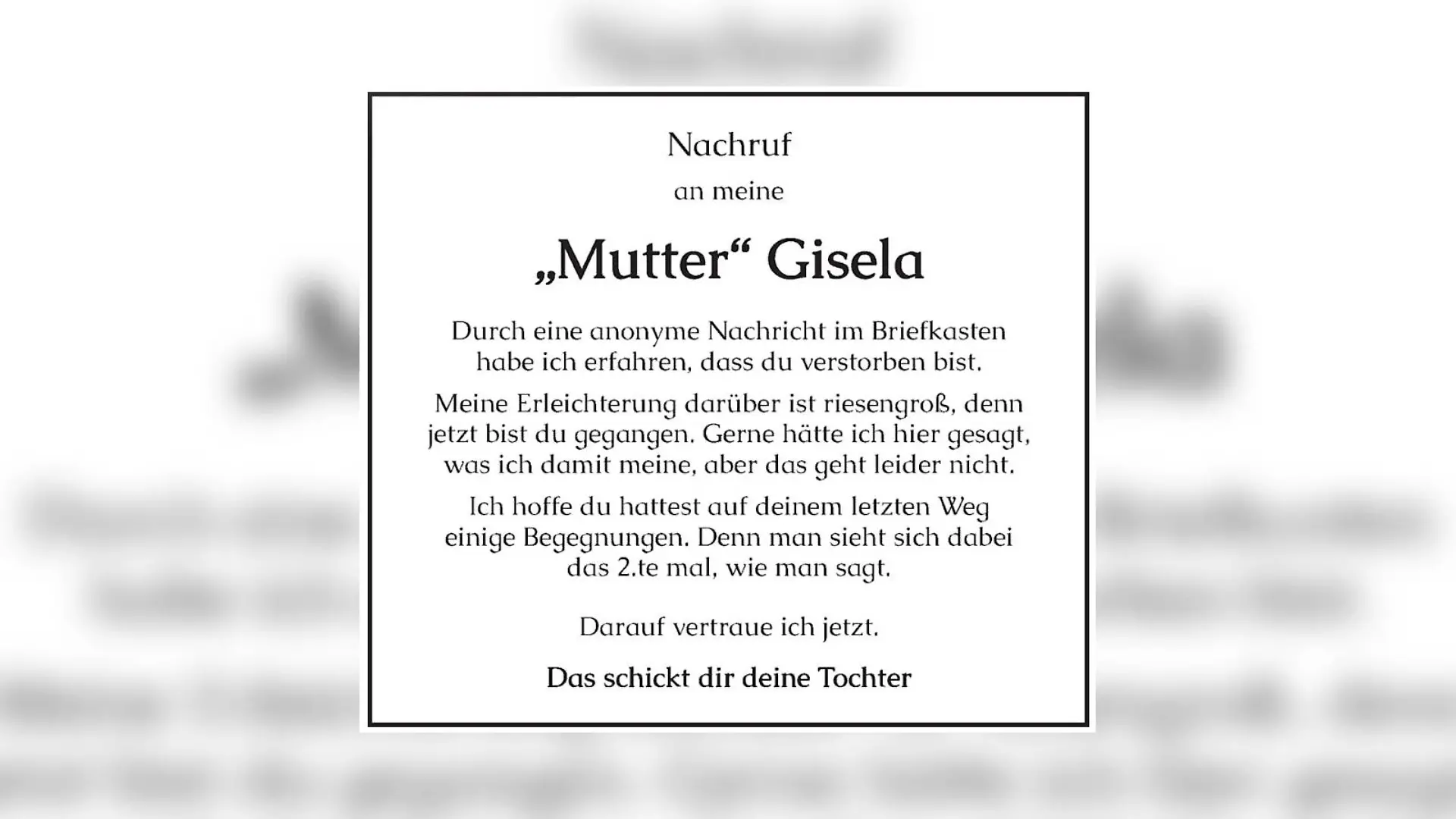Anzeige im Trauerportal der Zeitung „Trierischer Volksfreund”
