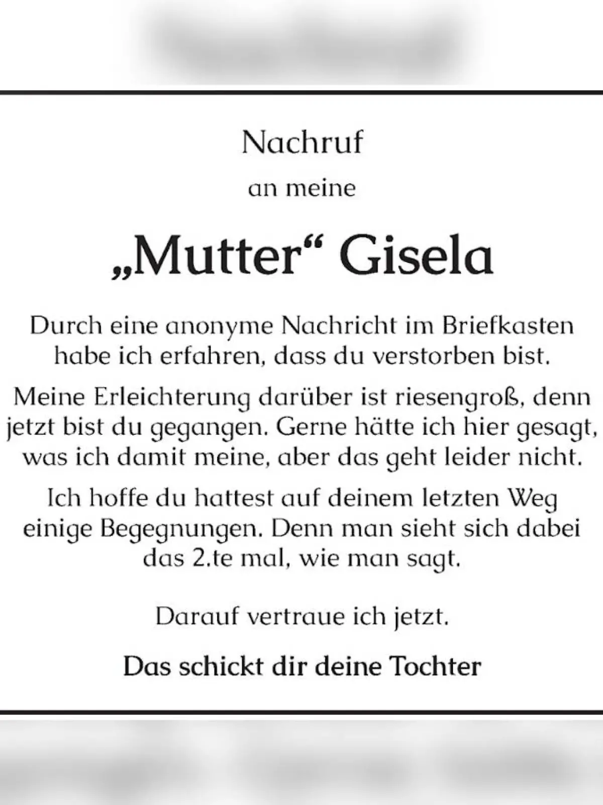 Anzeige im Trauerportal der Zeitung „Trierischer Volksfreund” 