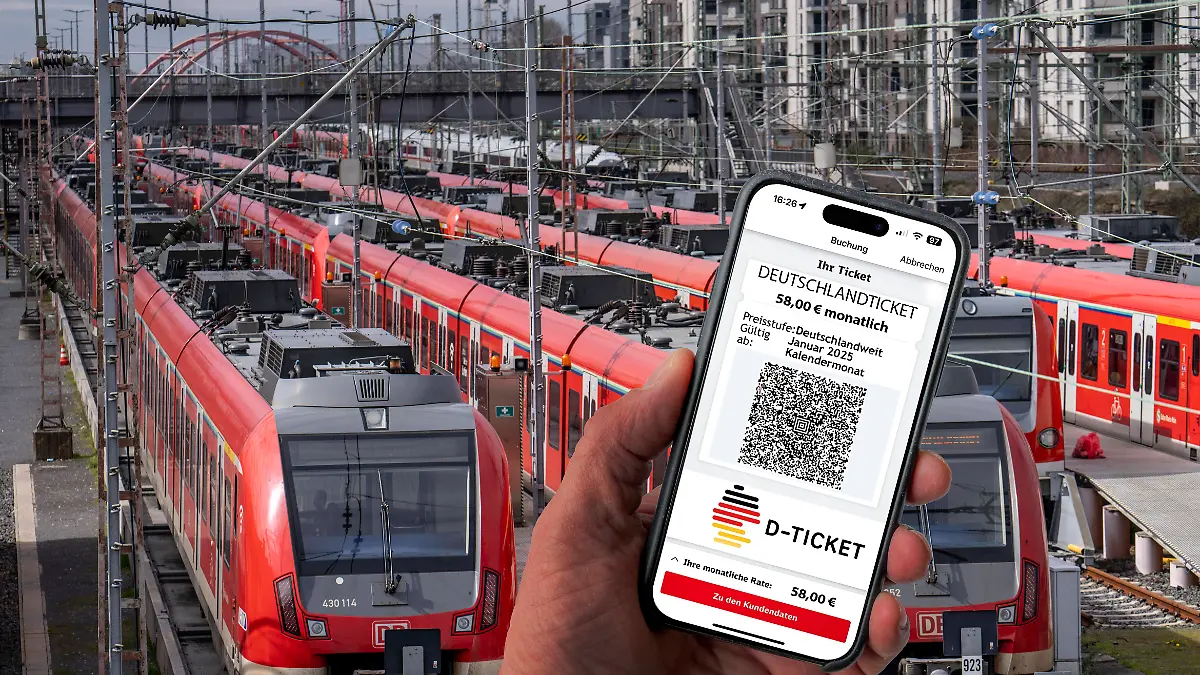 Deutschlandticket vor Bahnen der Deutschen Bahn