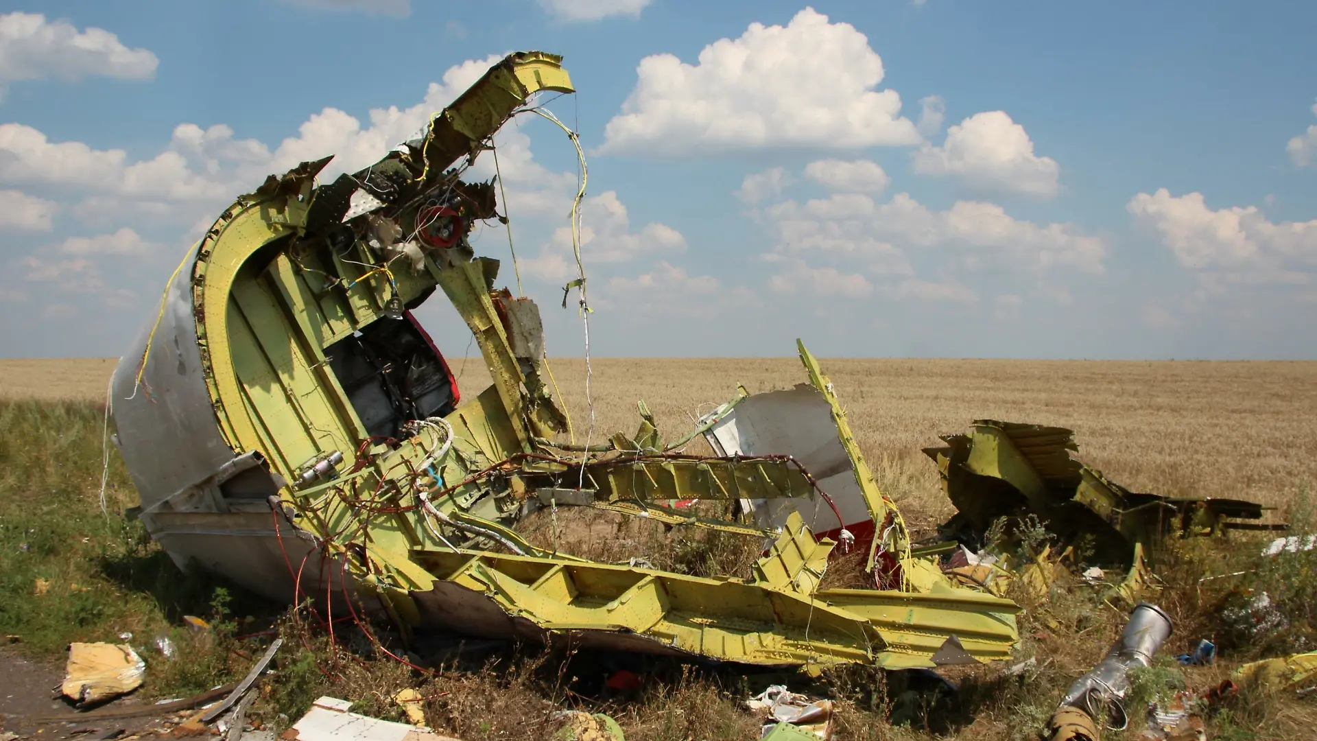 Trümmerteile der von Russland über der Ostukraine abgeschossenen Maschine der Malaysia Airlines.